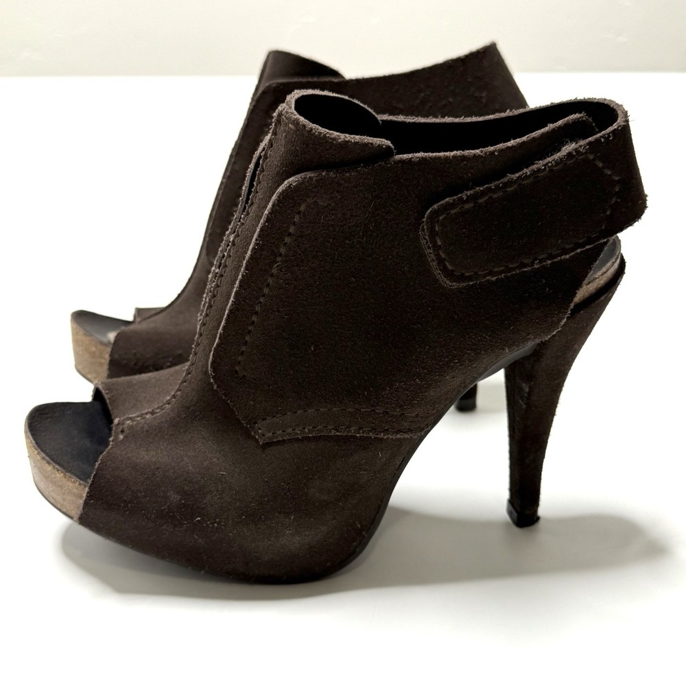 Pedro Garcia Sandals 36.5/6.5 Brown Leather Peep Toe Slingback Heeled Bootie